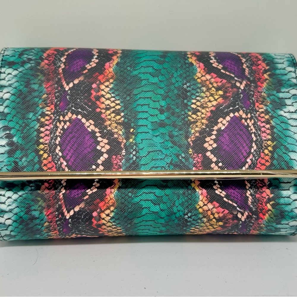 Green and Purple Crossbody Bag with Snakeskin Pattern